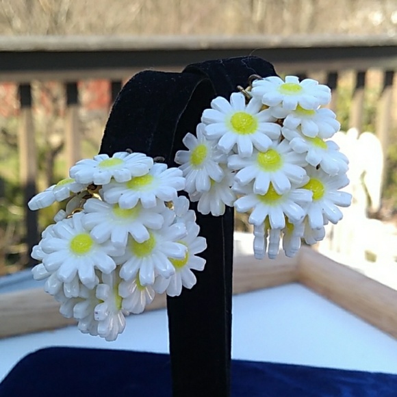 NOS '40s VINTAGE GoldBar Link Daisy Chain Earring - Picture 2 of 8